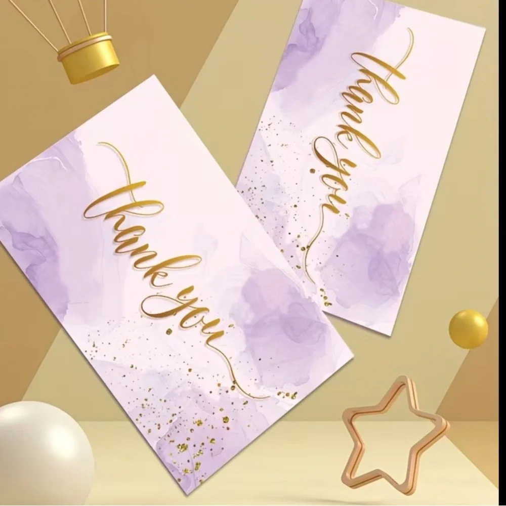 Purple and Gold Thank You Cards, 50 PCS, NEW